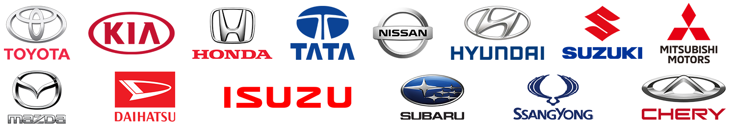 Stoğumuzdaki araç markaları: Toyota, KIA, Honda, Tata, Nissan, Hyundai, Suzuki, Mitsubishi, Mazda, Daihatsu, Isuzu, Subaru, SsangYong, Chery